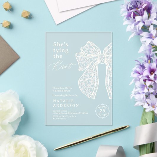 White Lace Bow Ze bindt het knoop Vrijgezellenfees Acryl Uitnodigingen (Insitu (Huwelijk))