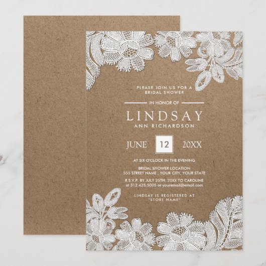 White Lace | Bridal-schoeisel met kraftpapier Kaart (Voorkant / Achterkant)