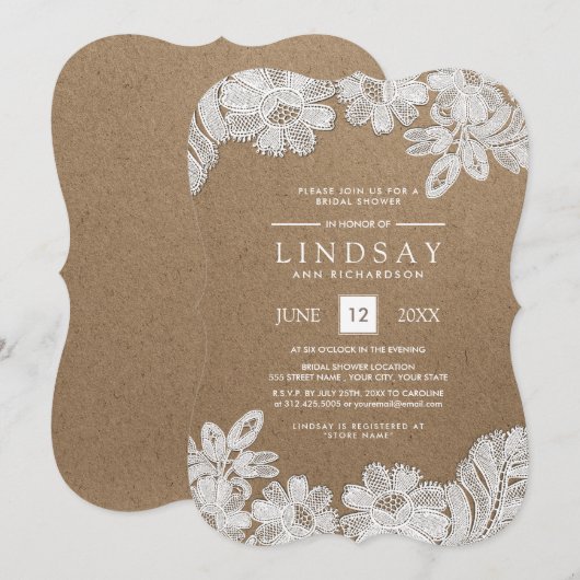 White Lace | Bridal-schoeisel met kraftpapier Kaart (Voorkant / Achterkant)