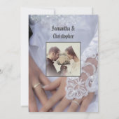 White lace brides bruiloft jurk foto uitnodiging (Achterkant)