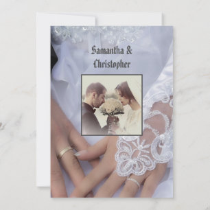 White lace brides bruiloft jurk foto uitnodiging