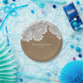 White Lace & Brown Rustic Chic Elegant Wedding Papieren Bordje (Feest)