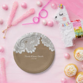 White Lace & Brown Rustic Chic Elegant Wedding Papieren Bordje (Feest)