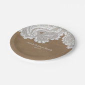 White Lace & Brown Rustic Chic Elegant Wedding Papieren Bordje (Gekanteld)