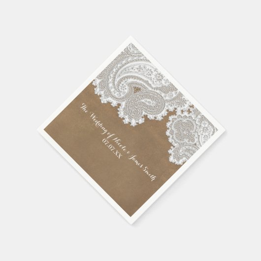 White Lace & Brown Rustic Chic Elegant Wedding Servetten (Hoek)