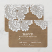 White Lace & Brown Rustic Elegant Wedding RSVP (Voorkant / Achterkant)