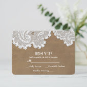 White Lace & Brown Rustic Elegant Wedding RSVP (Staand voorkant)