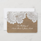 White Lace & Brown Rustic Elegant Wedding RSVP (Achterkant)