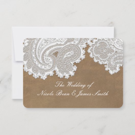 White Lace & Brown Rustic Elegant Wedding RSVP (Achterkant)