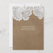 White Lace & Brown Suede Rustic Chic Wedding Kaart (Achterkant)