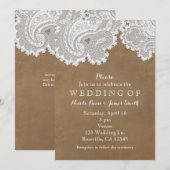 White Lace & Brown Suede Rustic Chic Wedding Kaart (Voorkant / Achterkant)
