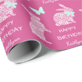 White Lace Bunny Easter Birthday Cadeaupapier (Rol Hoek)