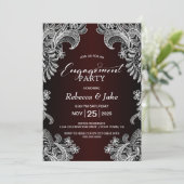 White Lace Burgundy Engagement Party Kaart (Staand voorkant)