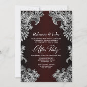 White Lace Burgundy Wedding After Party Kaart (Voorkant)