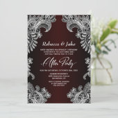 White Lace Burgundy Wedding After Party Kaart (Staand voorkant)