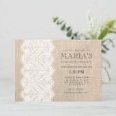 White Lace & Burlap 50th Birthday Party Invite Kaart (Staand voorkant)