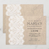 White Lace & Burlap 50th Birthday Party Invite Kaart (Voorkant / Achterkant)