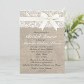 White Lace Burlap Bridal Shower Invitation Kaart (Staand voorkant)
