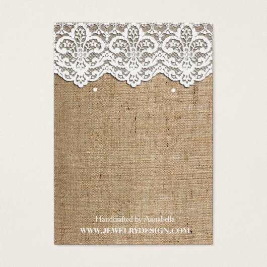 White Lace Burlap Earring Holder Jewelry Display Visitekaartjes (Voorkant)