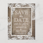 White Lace Burlap Modern Gothic Save the Date Aankondigingskaart (Voorkant)