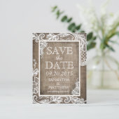 White Lace Burlap Modern Gothic Save the Date Aankondigingskaart (Staand voorkant)