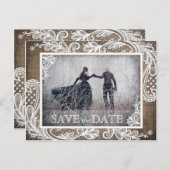 White Lace Burlap Moderne Gothic Foto Bewaar de da Aankondigingskaart (Voorkant / Achterkant)