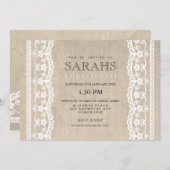 White Lace & Burlap Vrijgezellenfeest Party Invite Kaart (Voorkant / Achterkant)