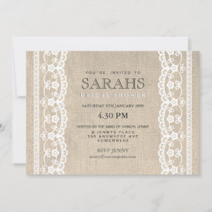 White Lace & Burlap Vrijgezellenfeest Party Invite Kaart