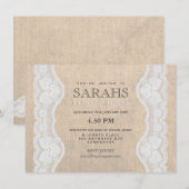 White Lace & Burlap Vrijgezellenfeest Party Invite Kaart (Voorkant / Achterkant)