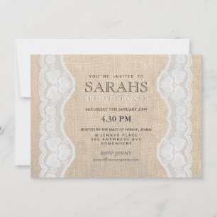 White Lace & Burlap Vrijgezellenfeest Party Invite Kaart