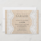 White Lace & Burlap Vrijgezellenfeest Party Invite Kaart (Voorkant)