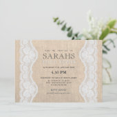 White Lace & Burlap Vrijgezellenfeest Party Invite Kaart (Staand voorkant)