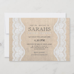 White Lace & Burlap Vrijgezellenfeest Party Invite Kaart