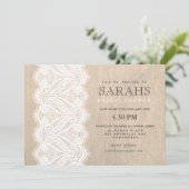 White Lace & Burlap Vrijgezellenfeest Party Invite Kaart (Staand voorkant)