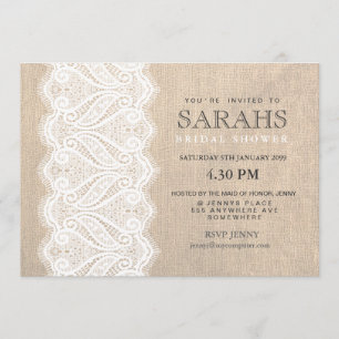 White Lace & Burlap Vrijgezellenfeest Party Invite Kaart