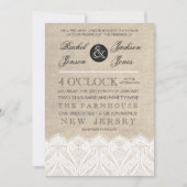  White Lace & Burlap Wedding Invitation Kaart (Voorkant)