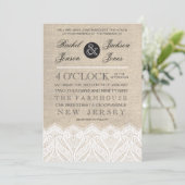  White Lace & Burlap Wedding Invitation Kaart (Staand voorkant)