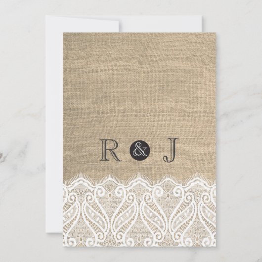  White Lace & Burlap Wedding Invitation Kaart (Achterkant)