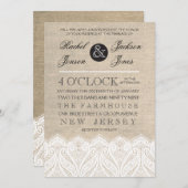  White Lace & Burlap Wedding Invitation Kaart (Voorkant / Achterkant)