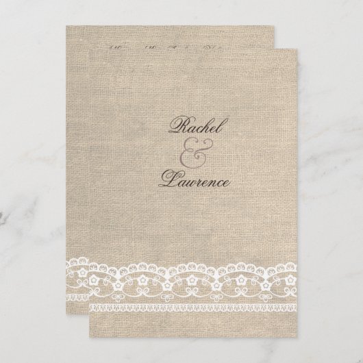  White Lace & Burlap Wedding Invitation Kaart (Voorkant / Achterkant)