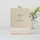  White Lace & Burlap Wedding Invitation Kaart (Staand voorkant)