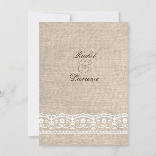  White Lace & Burlap Wedding Invitation Kaart (Voorkant)