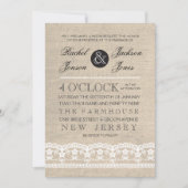  White Lace & Burlap Wedding Invitation Kaart (Voorkant)