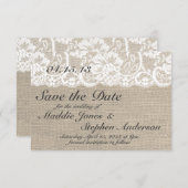 White Lace & Burlap Wedding Save the Date (Voorkant / Achterkant)