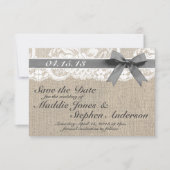 White Lace & Burlap Wedding Save the Date (Voorkant)
