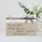 White Lace & Burlap Wedding Save the Date (Staand voorkant)