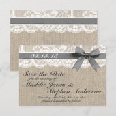 White Lace & Burlap Wedding Save the Date (Voorkant / Achterkant)
