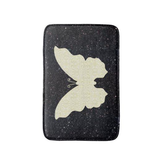 White Lace Butterfly on Black Glitter Bath Mat (Voorkant Verticaal)