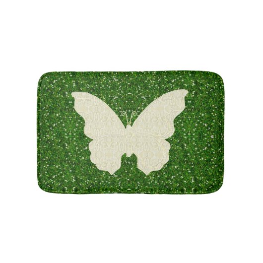 White Lace Butterfly on Green Glitter Bath Mat (Voorkant)