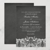 White Lace Chalkboard Huwelijksuitnodiging Kaart (Voorkant / Achterkant)